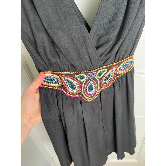 French Connection Y2K Beaded Mini Dress Women's 0 Dark Gray Grecian Style V Neck - Picture 3 of 14